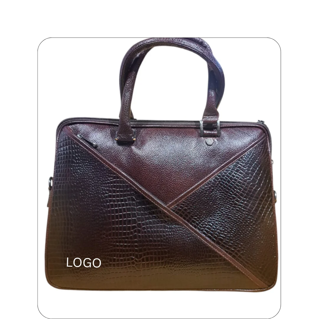 Leather Laptop Bag - Cross Pocket Crocodile Texture